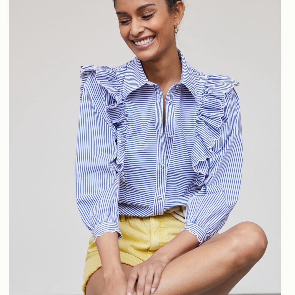 NWT Anthropologie Hunter Bell Striped Ruffle Button down. Size XS